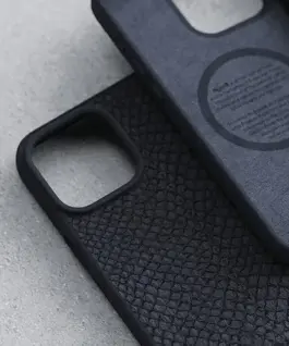 Черен Njord Magsafe калъф кожа от сьомга за iPhone 15