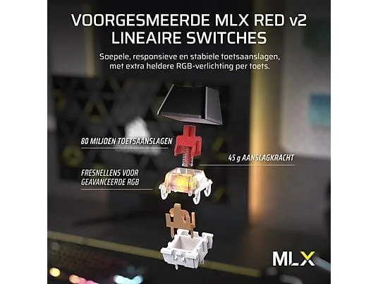 Геймърскa безжична/блутут механична клавиатура Corsair K70 CORE TKL RGB, Corsair MLX Red суич - Image 2