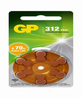Батерия цинково въздушна GP ZA312 6 бр. бутонни за слухов апарат в