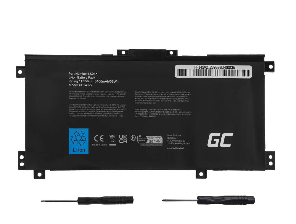 Батерия за лаптоп GREEN CELL, HP Envy x360 15-BP 15-BP000 15-BP100 15-CN 17-AE 17-BW LK03XL 11,55V 3100mAh - Image 3