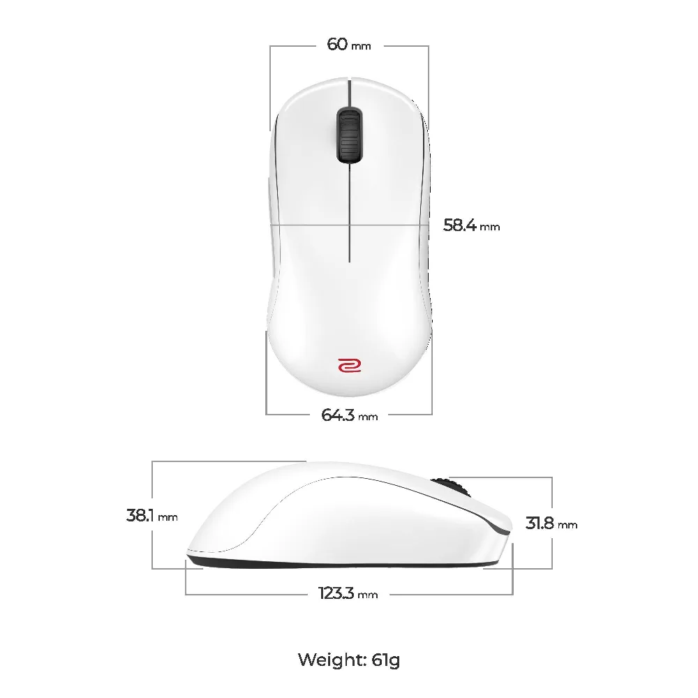 Геймърска безжична мишка ZOWIE U2-DW 4K, 2.4G, бяла - Image 2