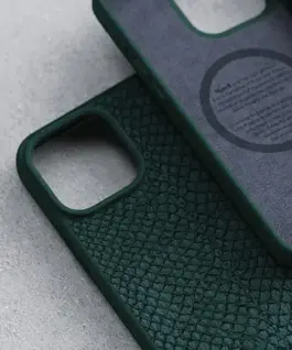 Зелен Njord Magsafe калъф кожа от сьомга за iPhone 15 Plus