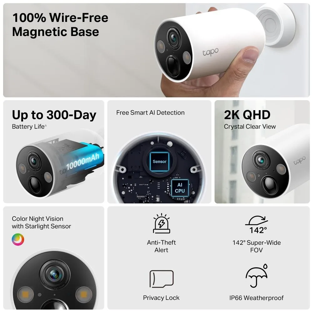Охранителна WiFi камера TP-Link Tapo C425, Външен/вътрешен монтаж, WiFi - 4 Броя - Image 5