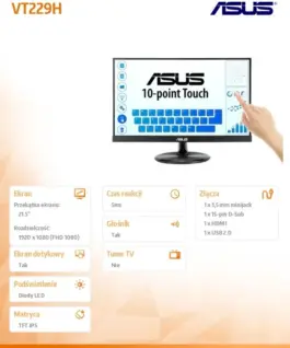 Alternative view от Asus Monitor 21.5 inch VT229H FHD IPS Touch 10P HDMI D-SUB USB Speaker