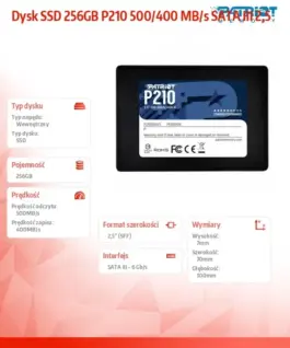Patriot SSD 256GB P210 500/400 MB/s SATA III 2