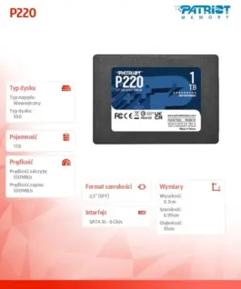 Alternative view от Patriot SSD 1TB P220 550/500 MB/s SATA 3 2.5 inches