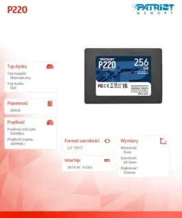 Alternative view от Patriot SSD drive P220 256GB 550/480 MB/s SATA III 2.5
