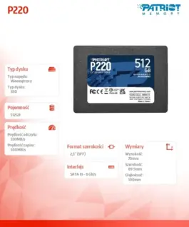 Alternative view от Patriot SSD 512GB P220 550/500 MB/s SATA 3 2.5 inches