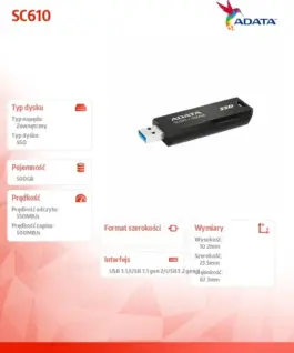 Adata външен SSD SC610 500GB USB3.2A Gen2 черен