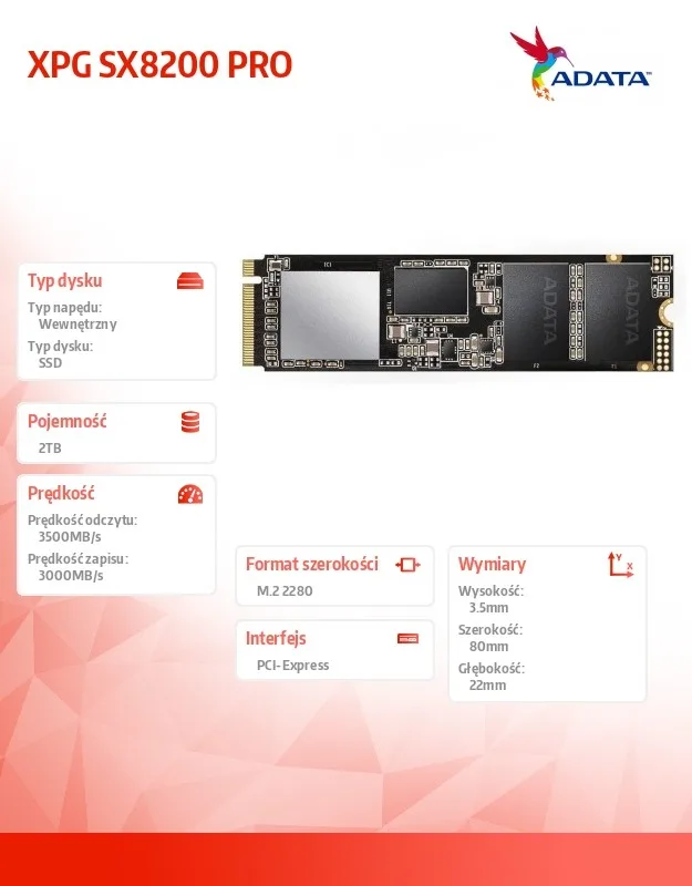 Adata Drive SSD XPG SX8200 PRO 2TB PCIe 3x4 3.5/3 GB/s M.2 - Image 2