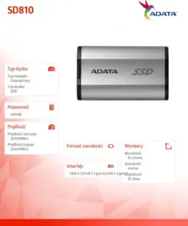 Adata Drive външен SSD SD810 500G USB3.2 20Gb/s silver