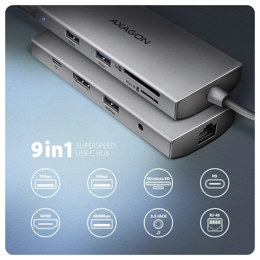 AXAGON HMC-8HLSA USB hub 8in1 5Gbps HDMI audio LAN PD - Image 2