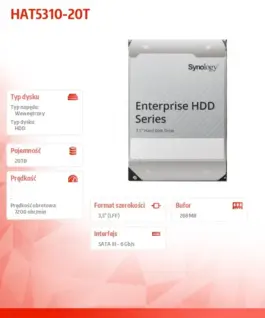 Alternative view от Synology Dysk HDD SATA 3,5 20TB 512e 6Gb/s 7,2k HAT5310-20T 5Y
