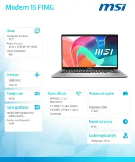 MSI Лаптоп Modern 15 F1MG-663PL WIN11PRO/IC7-150U/16GB/512SSD/Int/15.6/3Y - Image 4