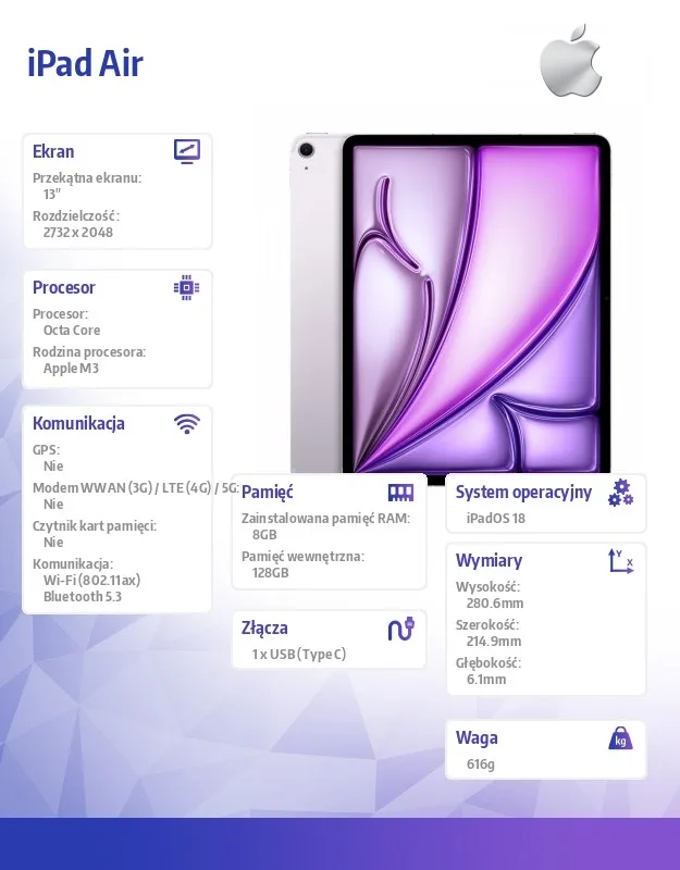 Apple IPAD AIR 13 WIFI 128GB лилав - Image 2