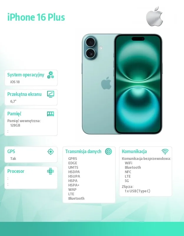 Apple iPhone 16 Plus 128GB - Teal - Image 2