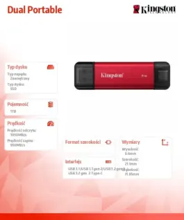 Kingston външен SSD 1TB DualPortable USB-A/C 3.2 Gen2