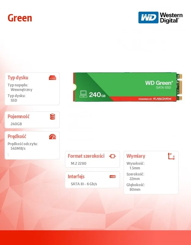 Western Digital SSD drive зелен 240GB SATA M.2 2280 WDS240G3G0B - Image 4