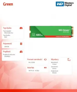 Western Digital SSD drive зелен SSD 480GB SATA M.2 2280 WDS480G3G0B