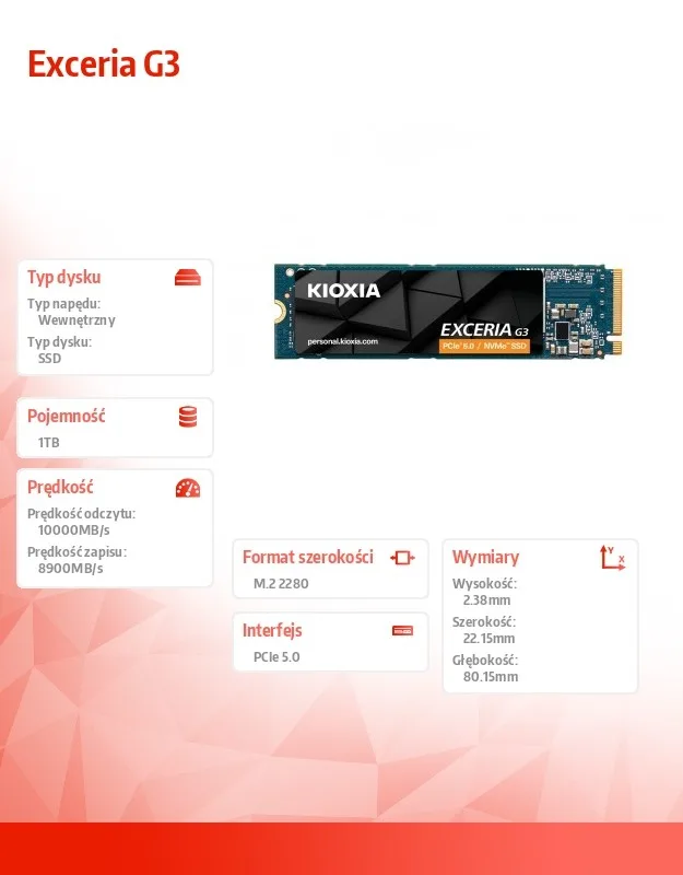 Kioxia SSD Exceria G3 1TB 2280 PCIe5.0 10000/8900 MB/s - Image 5