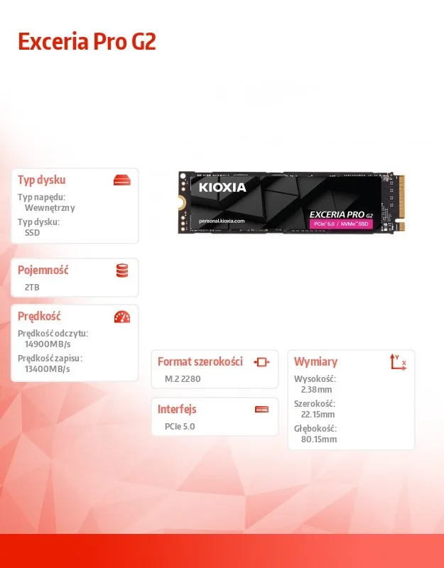 Kioxia SSD Exceria Pro G2 2TB NVMe5.0 2280 14900/13400 MB/s - Image 5