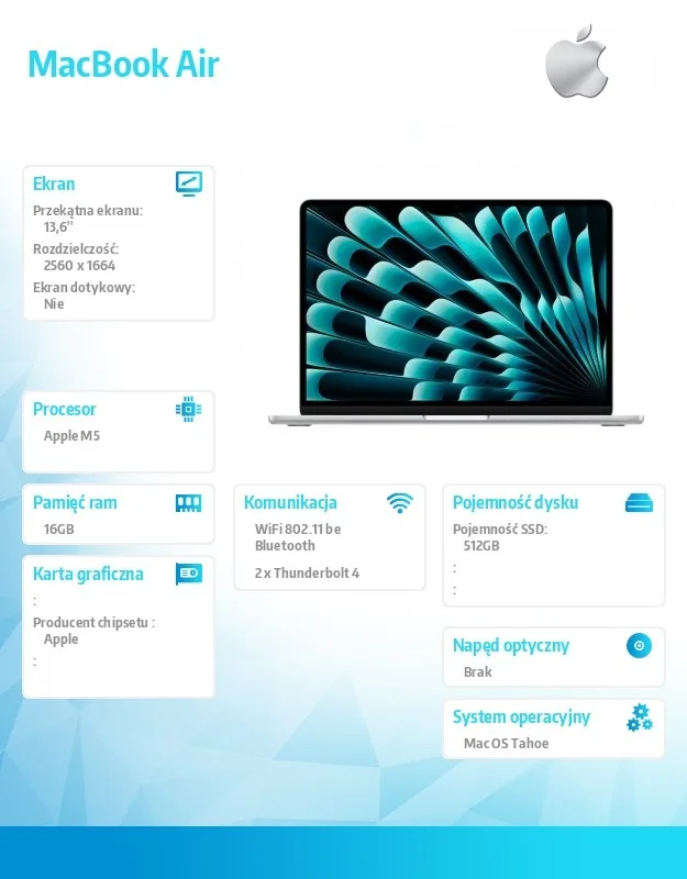 Apple MacBook Air 13.6-inch: M5 10/8, 16GB, 512GB SSD, without захранващ блок - Silver - Image 2