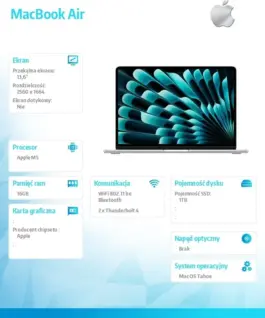 Alternative view от Apple MacBook Air 13.6-inch: M5 10/10, 16GB, 1TB SSD, without захранващ блок - Silver