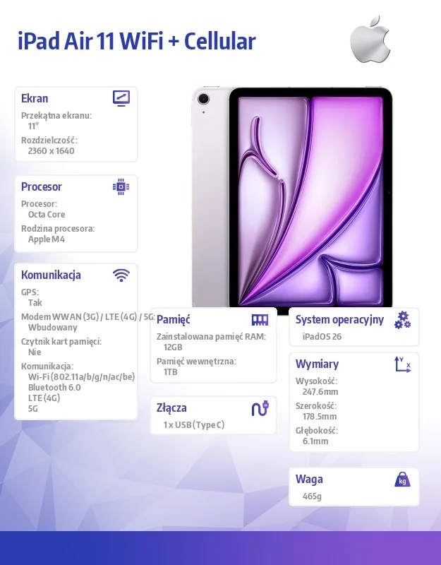Apple iPad Air 11 inches WiFi + Cellular 1TB лилав - Image 2