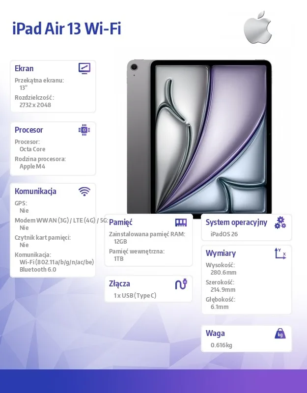 Apple iPad Air 13 inches WiFi 1TB Space сив - Image 2
