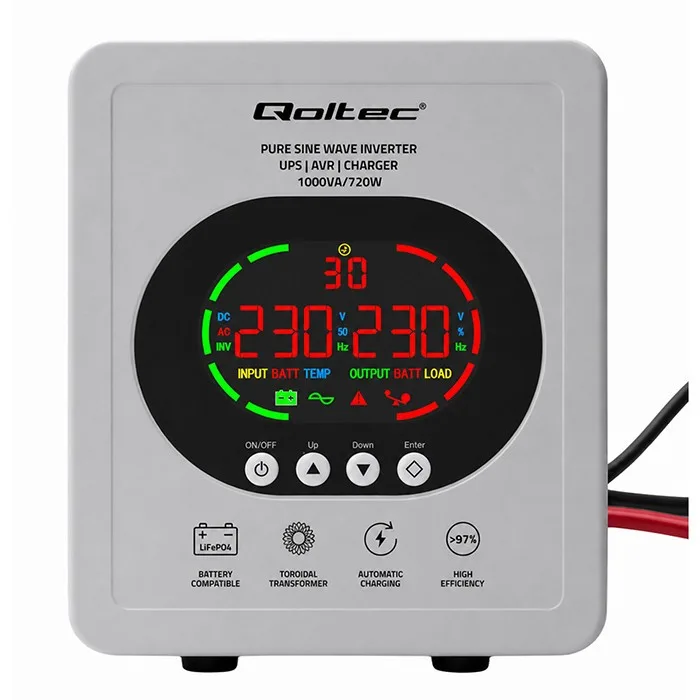 Qoltec Pure Sine Wave UPS 1000VA 720W AVR LCD - Image 3