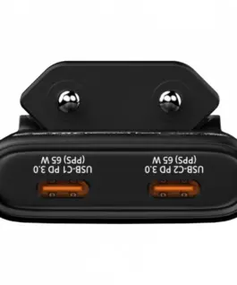 Verbatim Fold n GO зарядно GaN 65W 2xUSB-C черен