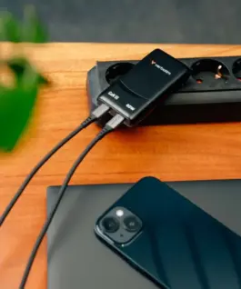 Verbatim Fold n GO зарядно GaN 65W 2xUSB-C черен