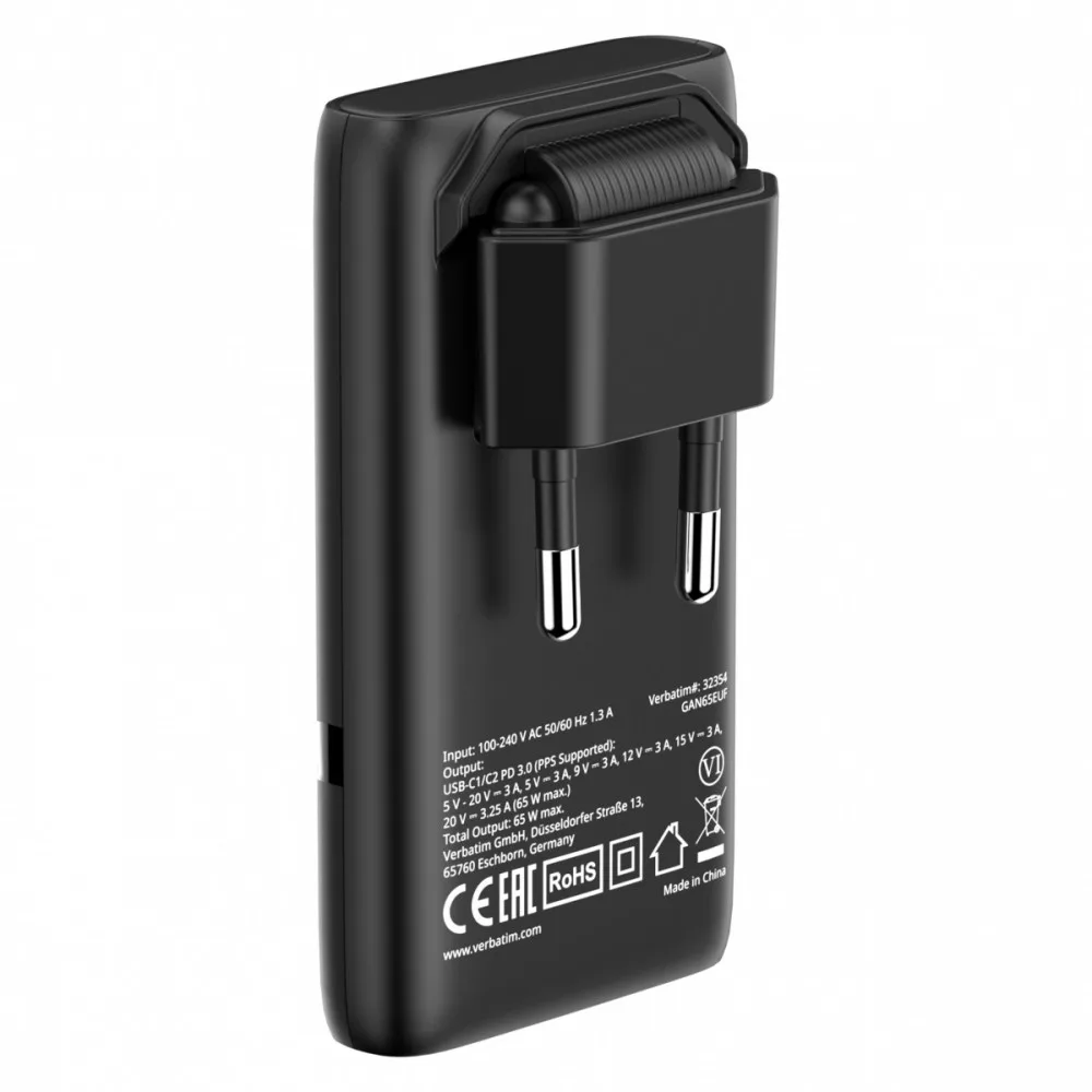 Verbatim Fold n GO зарядно GaN 65W 2xUSB-C черен - Image 5
