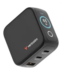 Verbatim Mini GaN зарядно 65W TFT 2xUSB-C EU/UK/USA