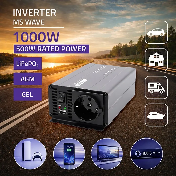 Qoltec MSWave voltage конвертор 12V to 230V 500W 1000W - Image 2