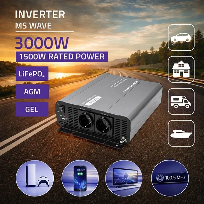 Qoltec MSWave voltage конвертор 12V to 230V 1500W 3000W - Image 2