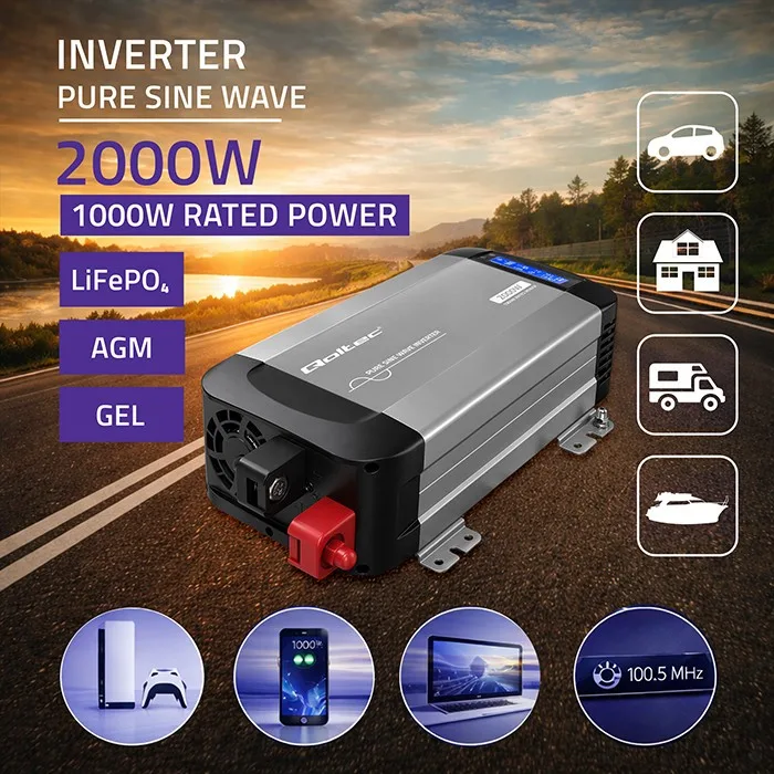 Qoltec Pure sine wave inverter 12V to 230V 1000W 2000W - Image 2