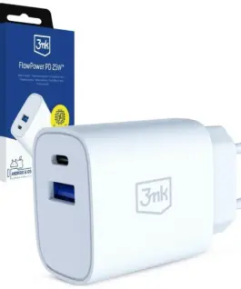 3MK зарядно 25W USB-A USB-C PD QC4+ FlowPower бял