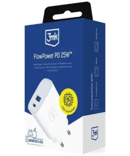3MK зарядно 25W USB-A USB-C PD QC4+ FlowPower бял
