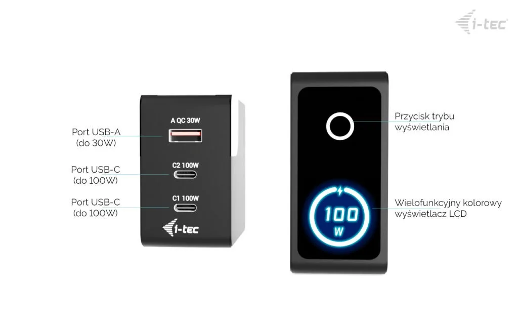i-tec зарядно 100W Intelligent Multiport USB 2xUSB-C 1xUSB-A LCD 150 cm - Image 3