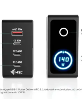 i-tec зарядно 140W Intelligent Multiport USB 3xUSB-C 1xUSB-A LCD 150 cm