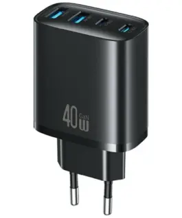 USAMS зарядно 40W T70 2xUSB-A 2xUSB-C черен