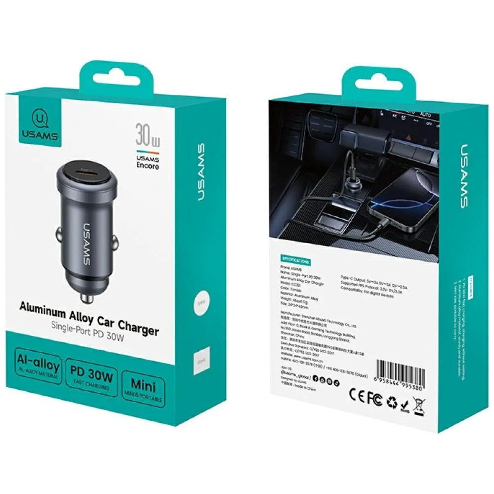 USAMS зарядно за кола 30W PD aluminium - Image 5