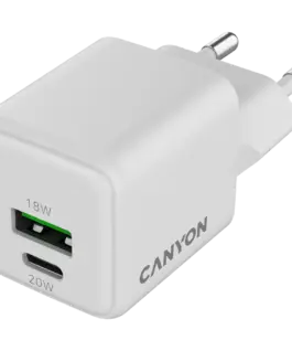 Alternative view от Зарядно за мобилен телефон CANYON charger CU20AC GaN 20W 1xPD 1xQC EU White