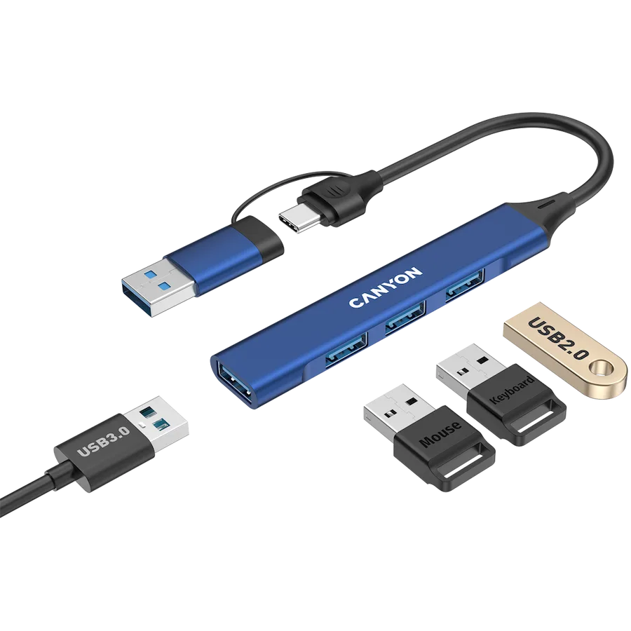 USB хъб CANYON hub DS-02 4in1 USB-A/C Blue - Image 4