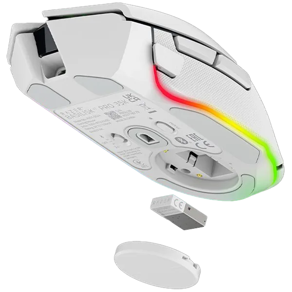 Геймърска мишка Razer Basilisk V3 Pro 35K, White, Gaming Mouse, HyperSpeed Wireless, Bluetooth, Focus Pro 35K Optical Sensor Gen-2, 35000 DPI, Configurable Razer HyperScroll Tilt Wheel, Up to 140 Hours on Razer™ HyperSpeed Wireless - Image 3