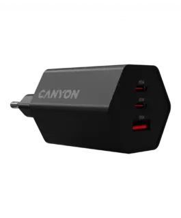 Alternative view от Зарядно за мобилен телефон CANYON charger HEXAGON 65 GaN 65W 2xPD 1xQC EU Black