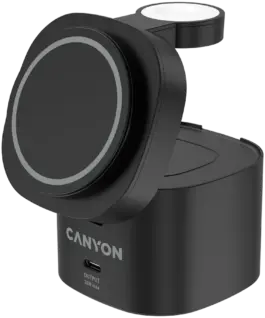 Alternative view от Зарядно за мобилен телефон Canyon 4 in 1 Wireless Charging Stand, 30W max, Size: 70x70x70.3mm, weight: 414g, with 65W charger and 1M cable, black