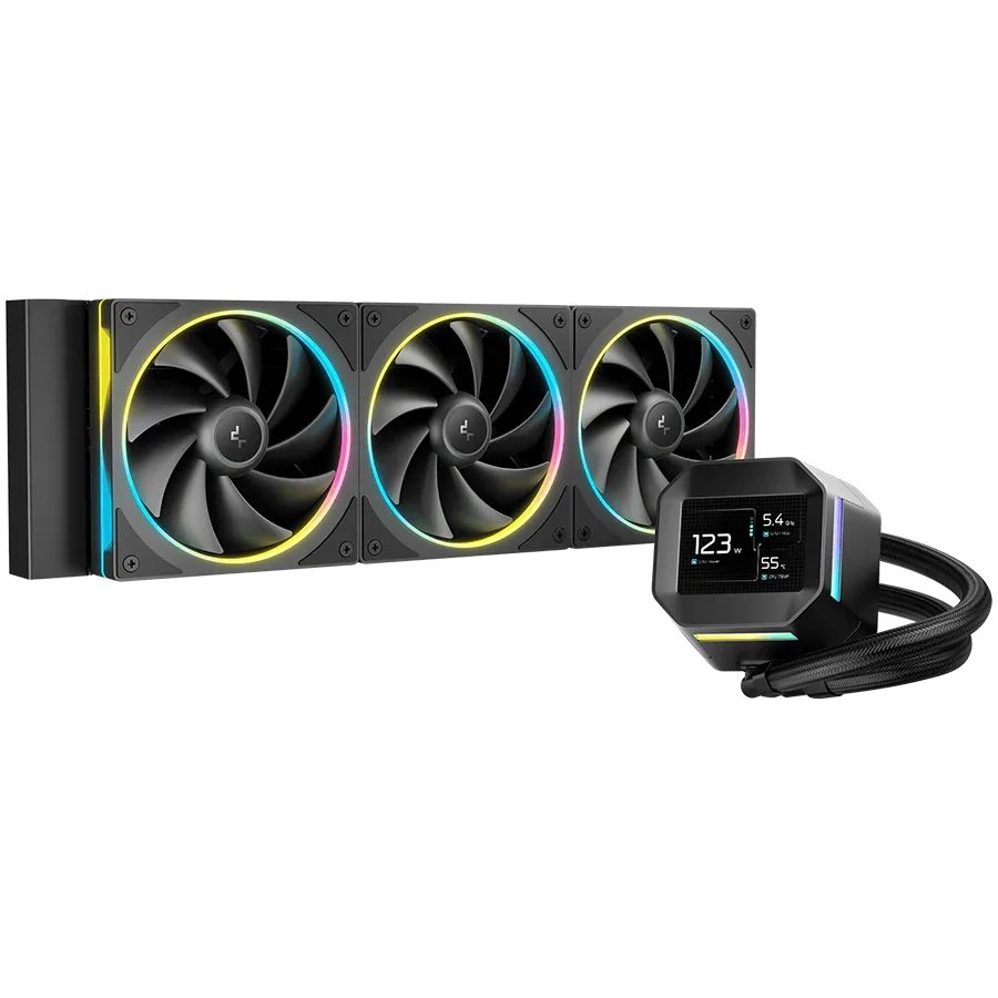 Охладител за процесор Охладител DeepCool LM360 360mm CPU Liquid Cooler 2.4" LCD screen 3x120mm FL12 SE ARGB PWM Fans Flu