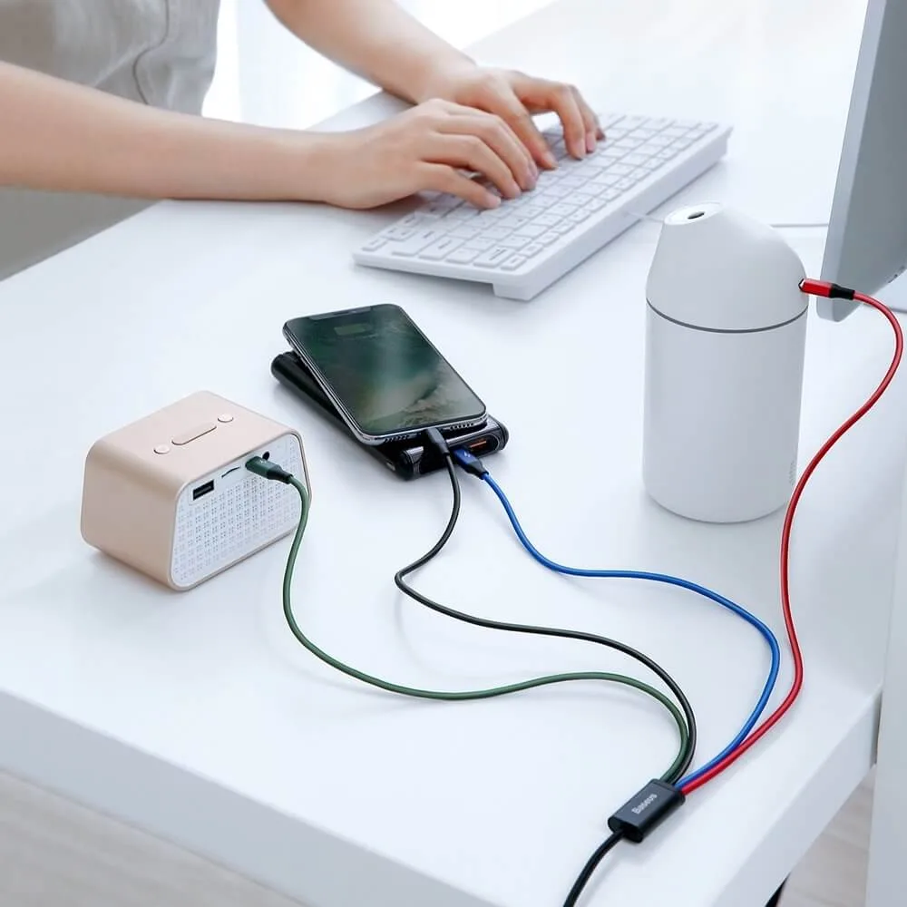Кабел Baseus USB-A към с microUSB/2x Lightning/USB-C, 1.2м, черен CA1T4-A01 - Image 3